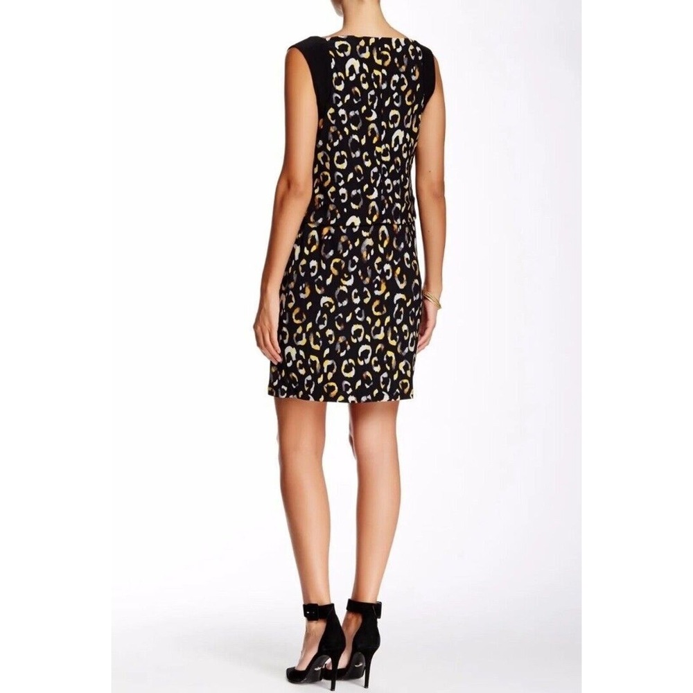 Nine West Black/Yellow Maize Combo Cowlneck Print Stretch Jersey Dress Size 10 - Picture 2 of 16